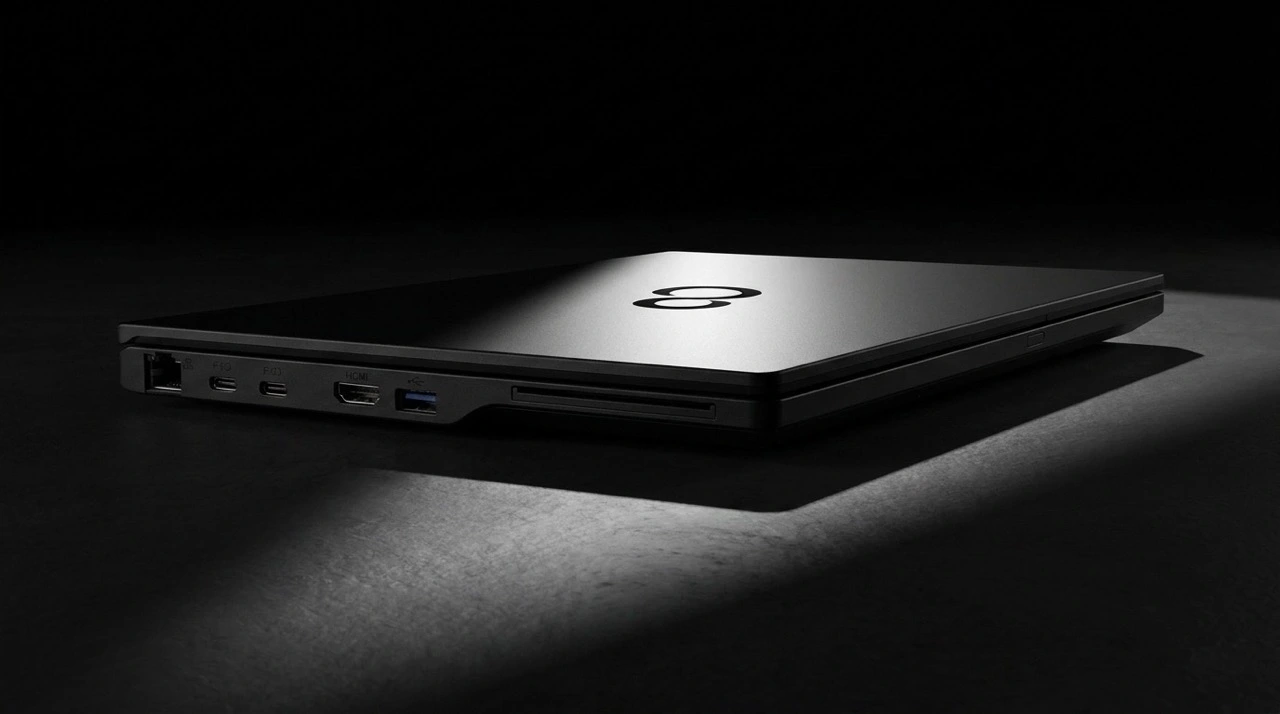 Закрытый LIFEBOOK E5412 в профиль: порты на левой грани