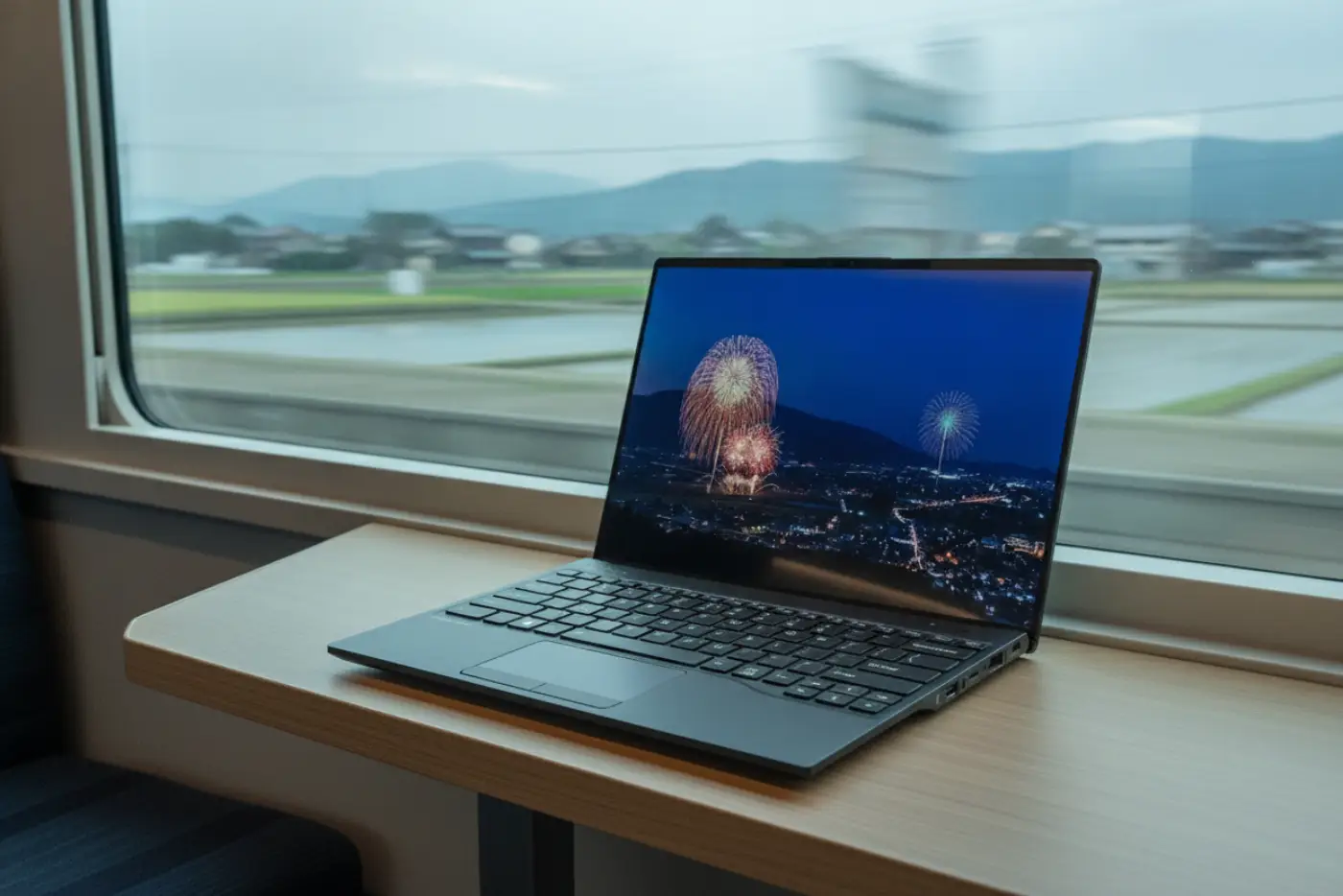 LIFEBOOK U94/A на столике у окна поезда